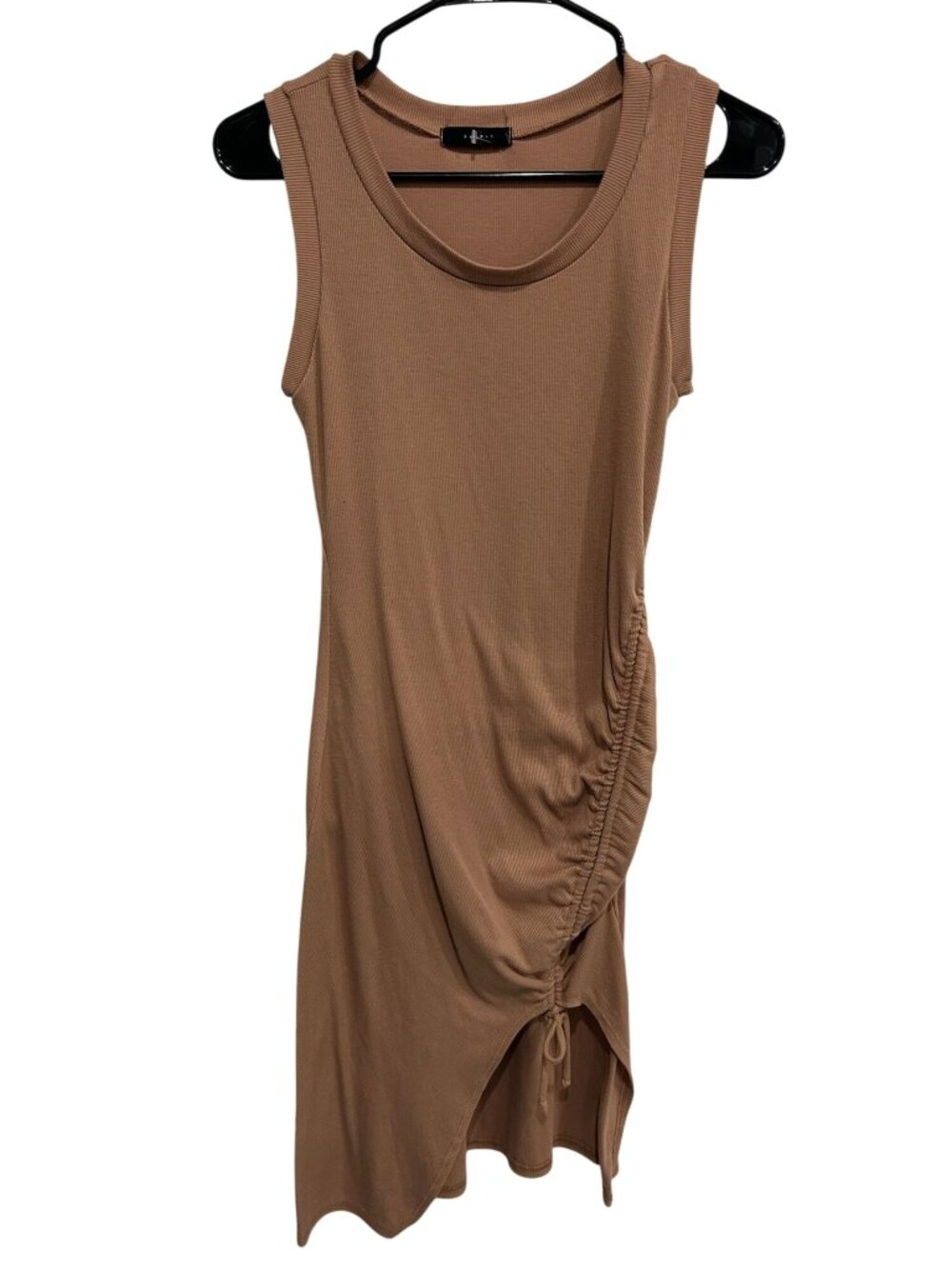 21 Saints 2 Brown Sleeveless Ruched Tank Dress Asymmetric Bodycon Fitted
